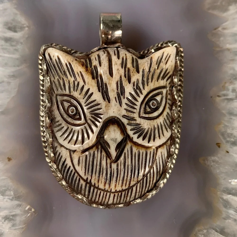 Tibetan Carved Owl Pendant